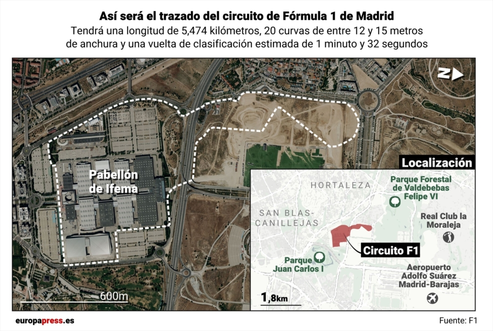 Infografía con trazado del circuito de Fórmula 1 en Madrid. 