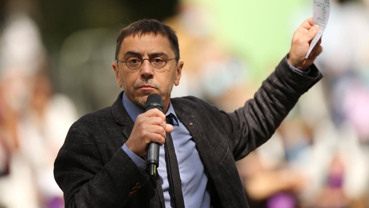 El politólogo y cofundador de Podemos Juan Carlos Monedero, durante un acto electoral de Unidas Podemos