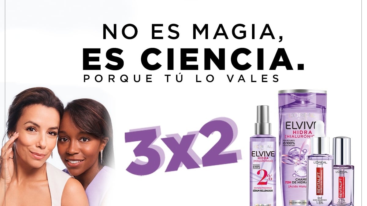 Dos mujeres junto a productos Skincare y Haircare de L'Oréal Paris