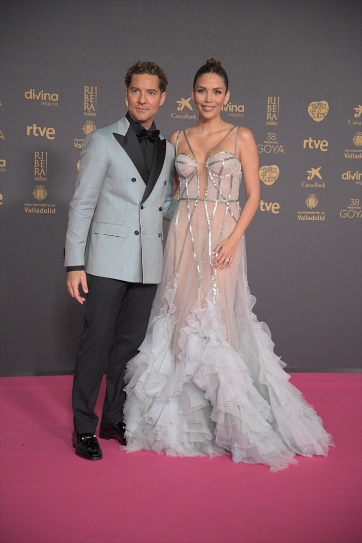 El cantante David Bisbal y la actriz Rosanna Zanetti posan en la alfombra rosa en los Goya.