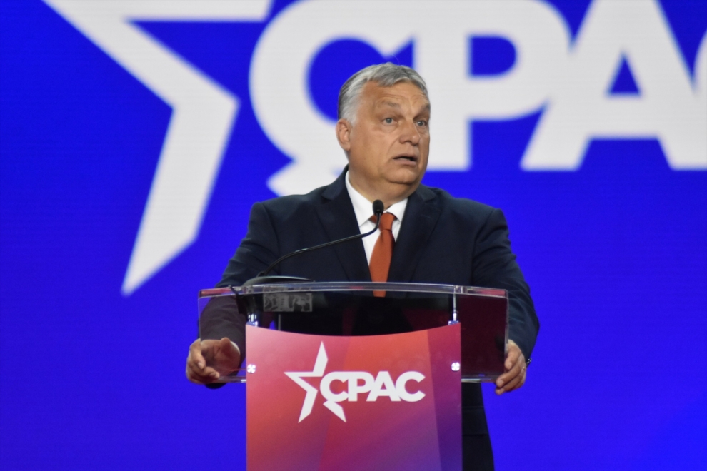 El primer ministro húngaro, Viktor Orban, interviene en la CAPC de 2023, en Maryland