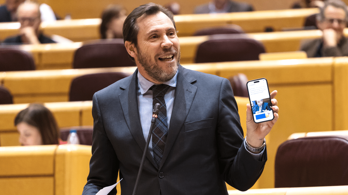 El ministro de Transportes y Movilidad Sostenible, Óscar Puente, durante la última sesión de control al Gobierno en el Senado.