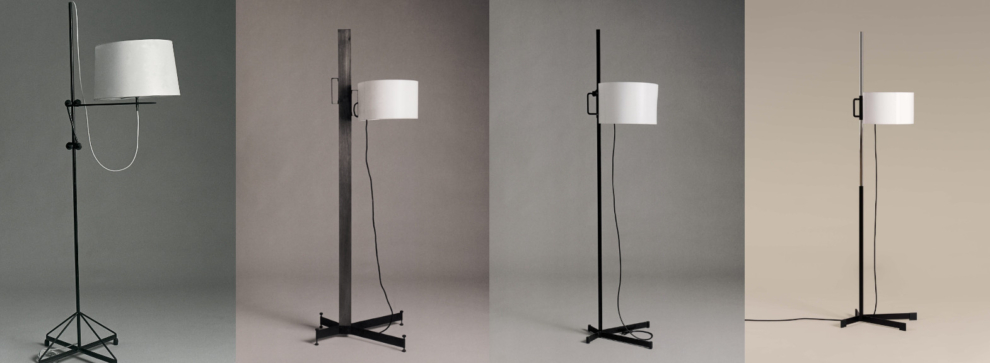 Evolución de la primera lámpara de Miguel Milá: La TN, la Previa, la TMC de 1961 y la TMC definitiva, de 2011.