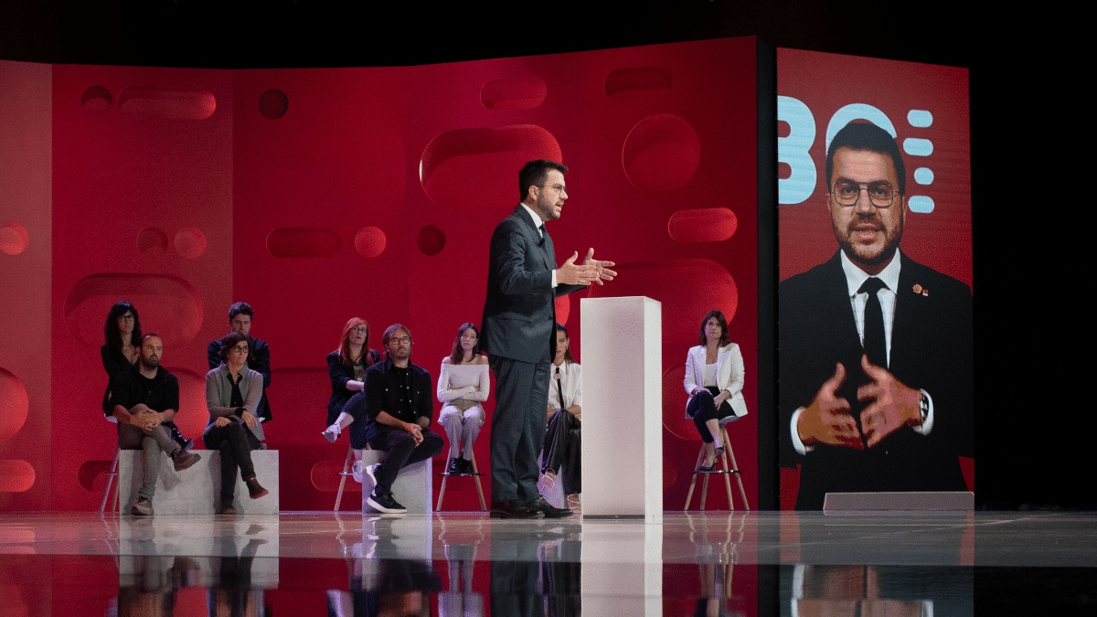 El presidente de la Generalitat de Catalunya, Pere Aragonès, el pasado mes de octubre en las instalaciones de TV3 en Sant Joan Despí, durante la presentación de la plataforma de contenidos audiovisuales 3Cat.