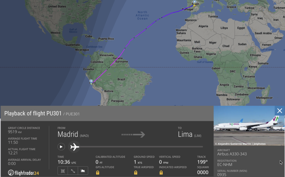 Vuelo alquilado por Plus Ultra (Madrid-Lima)