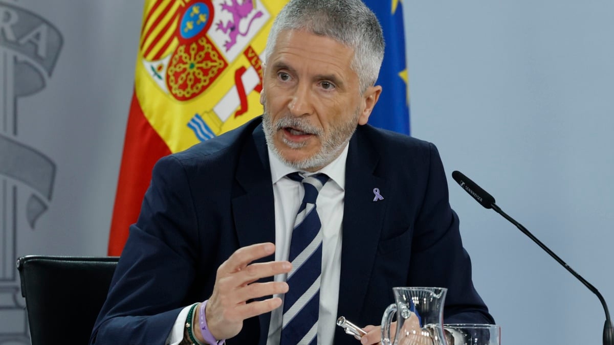 El titular de Interior, Fernando Grande-Marlaska, durante la rueda de prensa posterior al Consejo de Gobierno extraordinario por el 8-M.