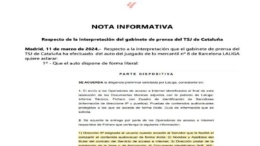 LALIGA ratifica que el auto obliga a los operadores a identificar a los usuarios que accedan al contenido ilegal que difunden terceros