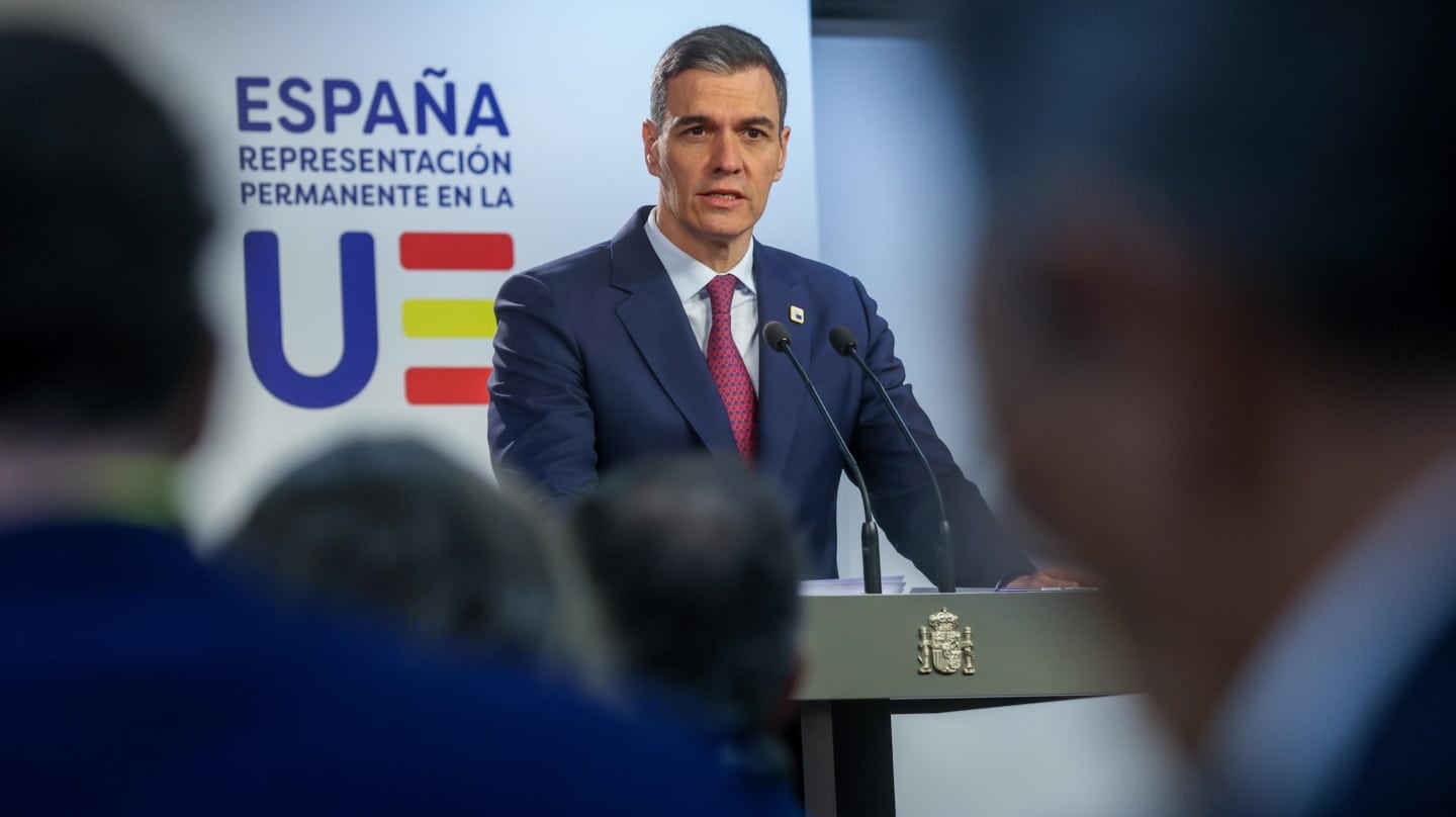 Brussels (Belgium), 22/03/2024.- Spain's Prime Minister Pedro Sanchez holds a press conference at the end of the second day of a European Council meeting in Brussels, Belgium, 22 March 2024. (Bélgica, España, Bruselas) EFE/EPA/OLIVIER HOSLET