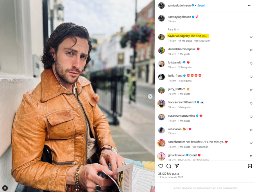 La publicación en la que Gerry Taylor-Wood, la suegra de Aaron Taylor-Johnson, en donde vaticina el fichaje del actor para dar vida a James Bond.