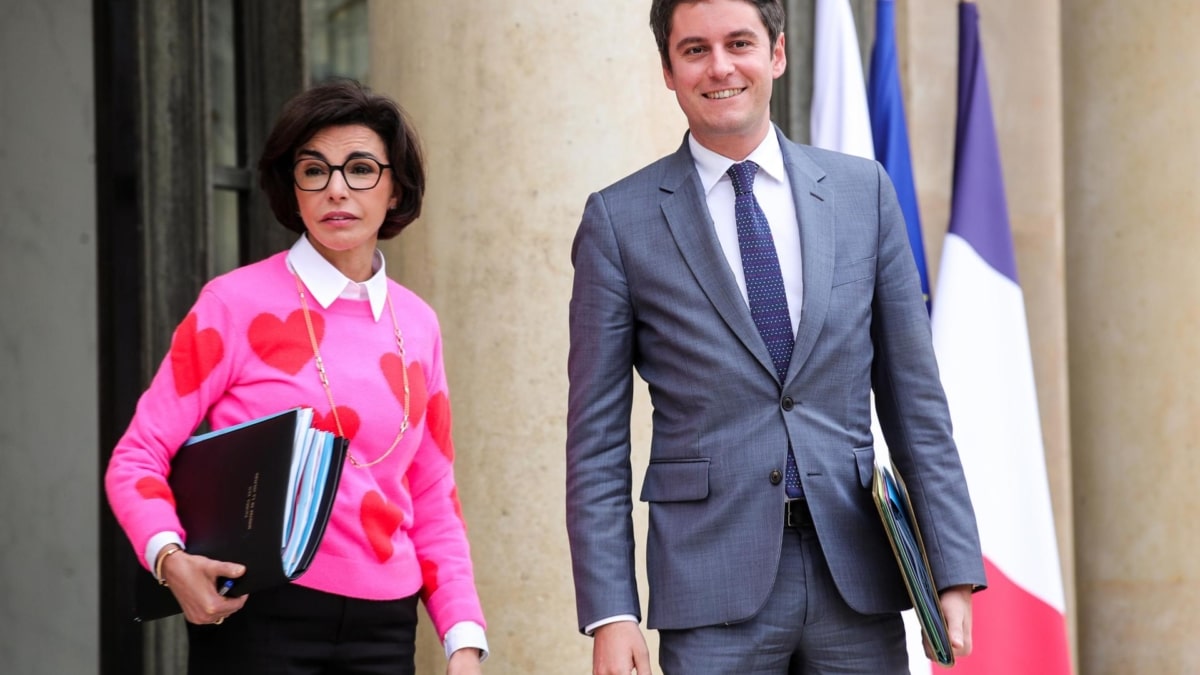 Rachida Dati junto a Gabriel Attal en el Palacio del Elíseo.