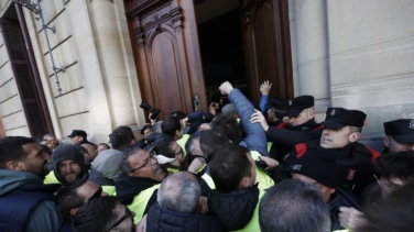 Decenas de agricultores intentan asaltar el Parlamento de Navarra
