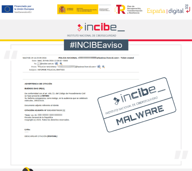 El Incibe alerta de un fraude por suplantar a la Policía Nacional para citaciones en comisarías