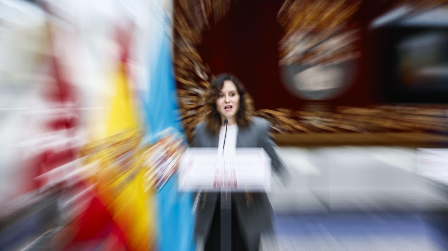 La presidenta de la Comunidad de Madrid, Isabel Díaz Ayuso, durante la rueda de prensa tras la reunión del Consejo de Gobierno de esta semana.