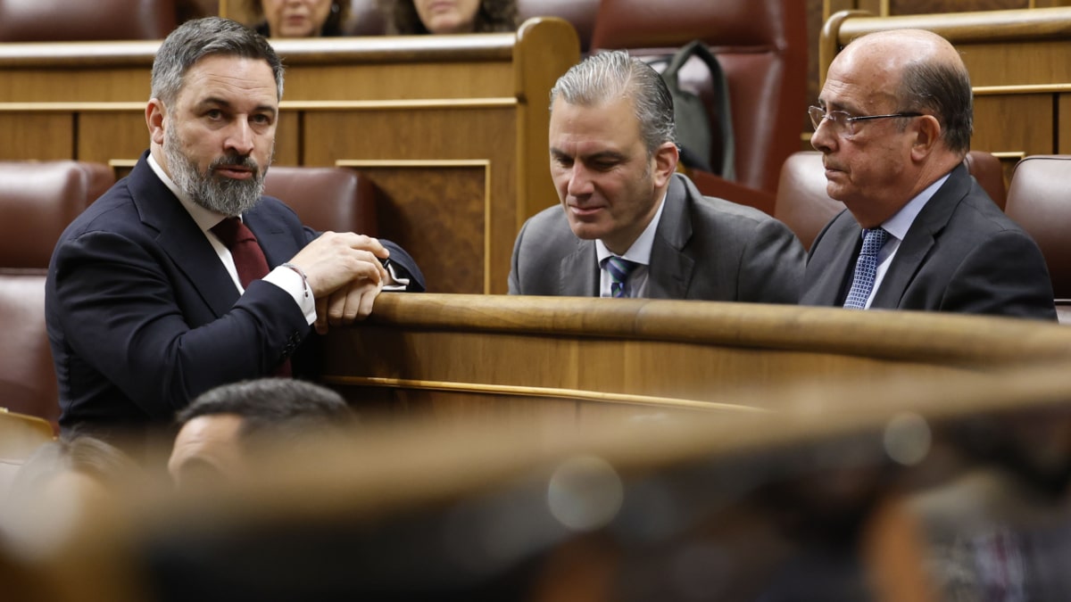 El líder de Vox, Santiago Abascal (i), durante la sesión de control al Gobierno, este miércoles en el Congreso.