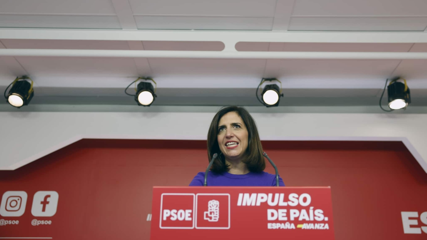 MADRID, 01/04/2024.- La portavoz de la comisión ejecutiva federal del Partido Socialista, Esther Peña, ofrece una rueda de prensa este lunes en Madrid. EFE/ Mariscal