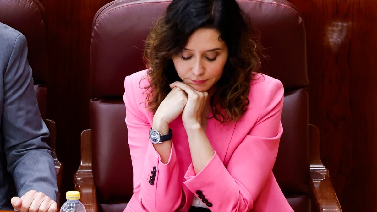 La presidenta de la Comunidad de Madrid, Isabel Díaz Ayuso, durante el pleno de la Asamblea autonómica de este 11 de abril de 2024.