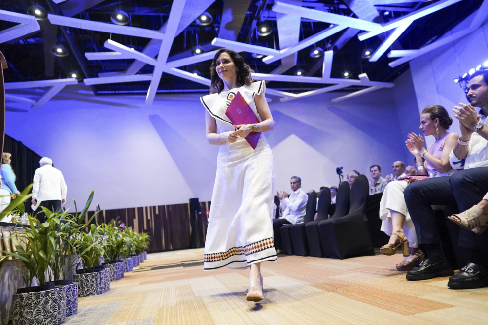 La presidenta de la Comunidad de Madrid, Isabel Díaz Ayuso, en el Foro Internacional de Naciones Unidas sobre Turismo y Cultura que se celebra en la Riviera Maya mexicana.