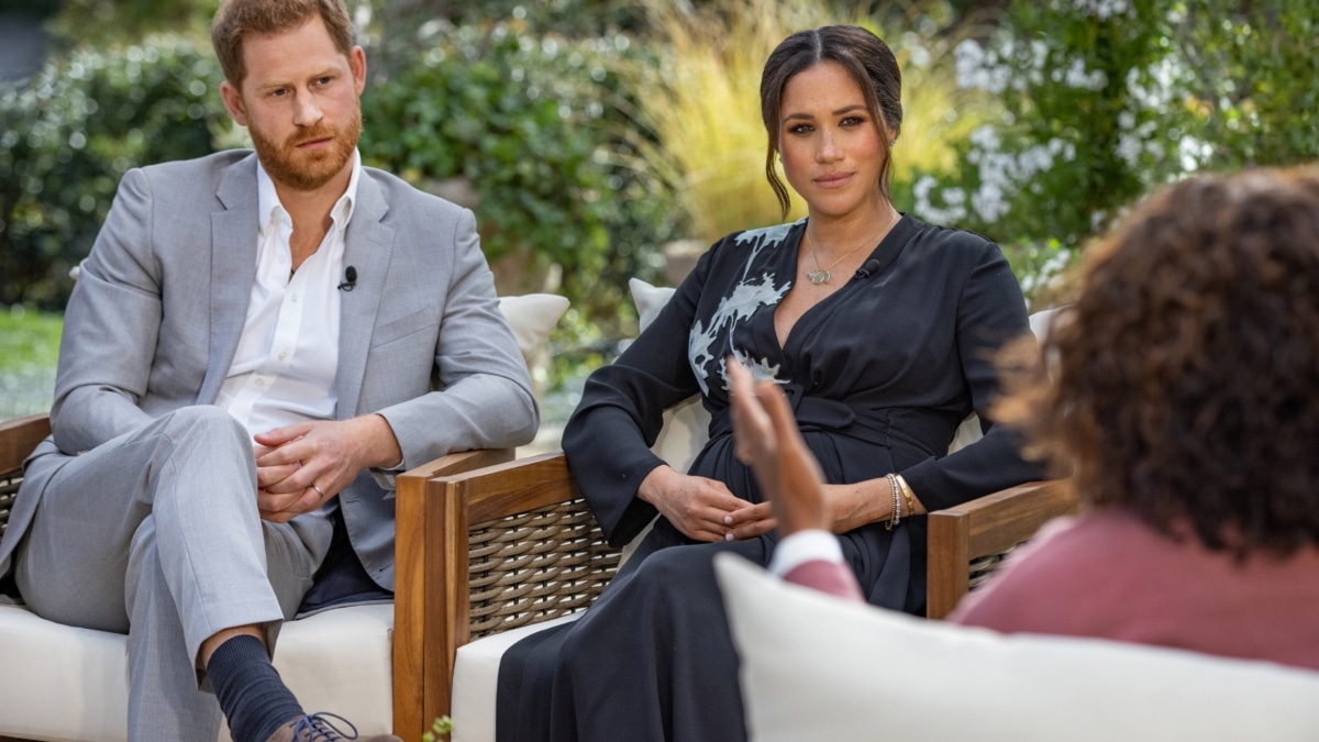 Meghan y Harry durante su entrevista con Oprah en 2020.