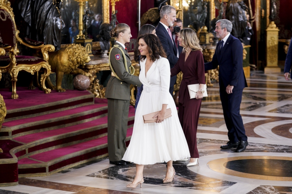 La presidenta de la Comunidad de Madrid, Isabel Díaz Ayuso, en la recepción con motivo del Día de la Fiesta Nacional.