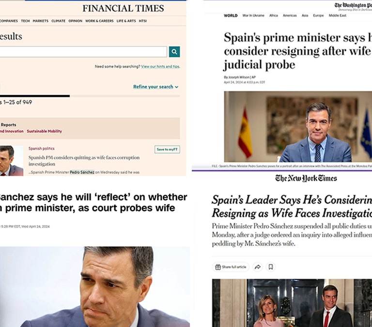 La prensa internacional liga la dimisión de Sánchez a la posible corrupción de Begoña Gómez