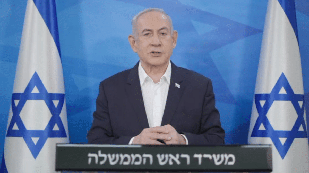 El primer ministro de Israel, Benjamin Netanyahu, en una comparecencia en televisión.