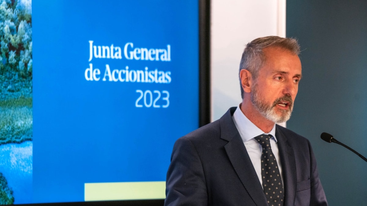 El presidente de Indra, Marc Murtra, interviene durante la junta general ordinaria de accionistas de Indra