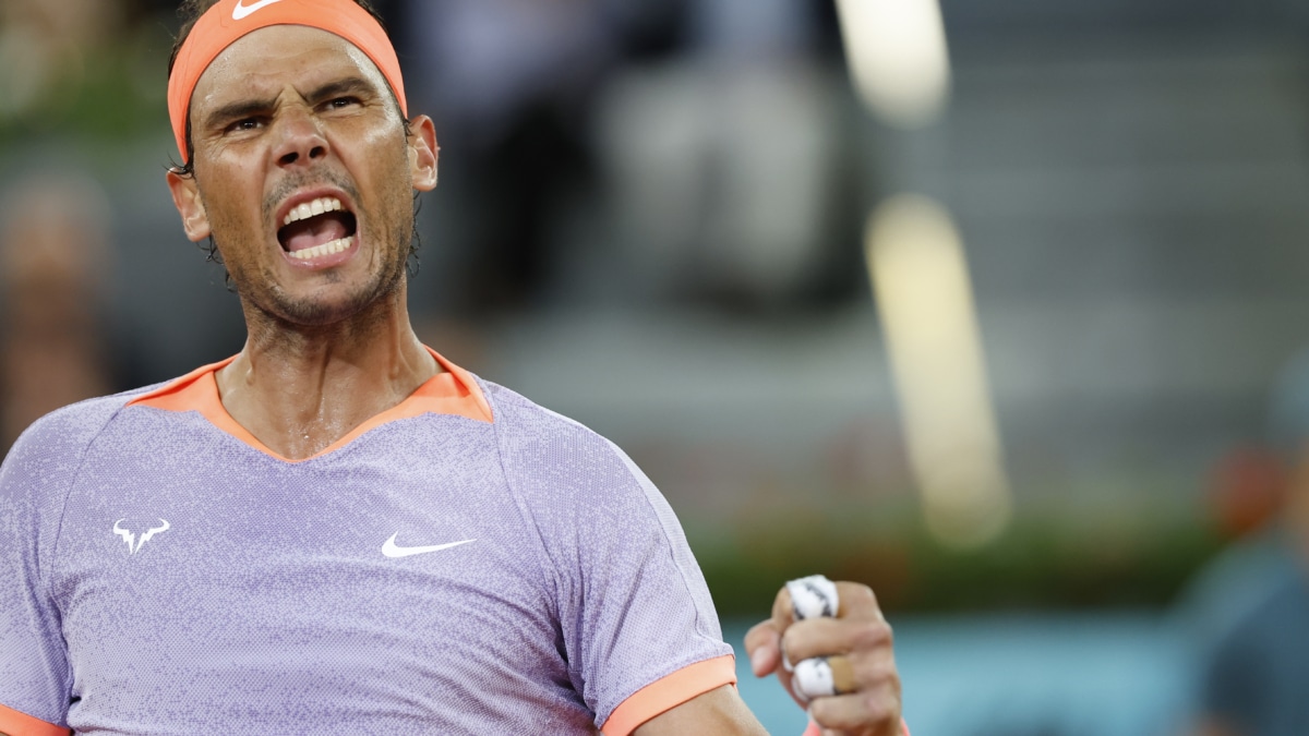 El tenista Rafa Nadal celebra un punto en el Mutua Madrid Open