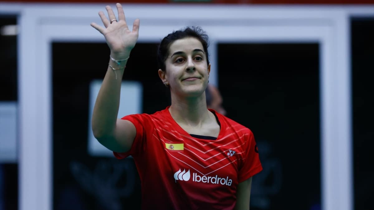 Carolina Marín, durante un partido del Campeonato Europeo 2024