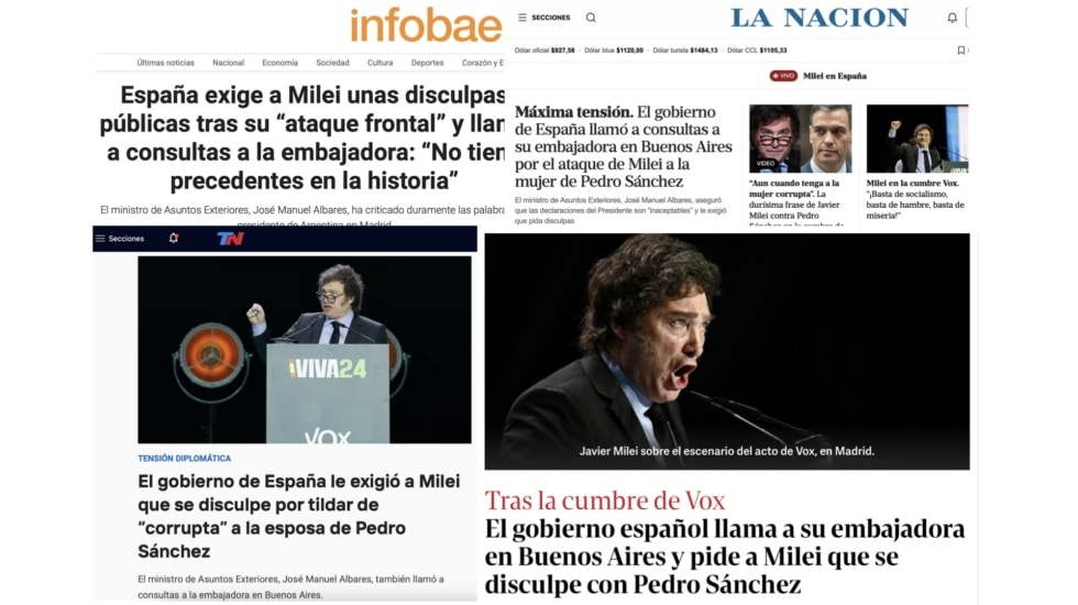 Los medios argentinos reaccionan a la crisis diplomática entre Sánchez y Milei