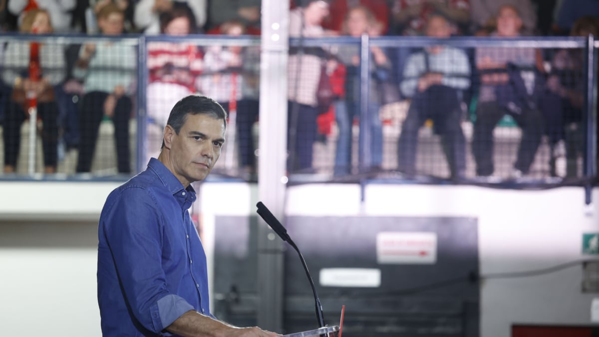 El presidente del Gobierno, Pedro Sánchez, interviene durante un mitin del PSC