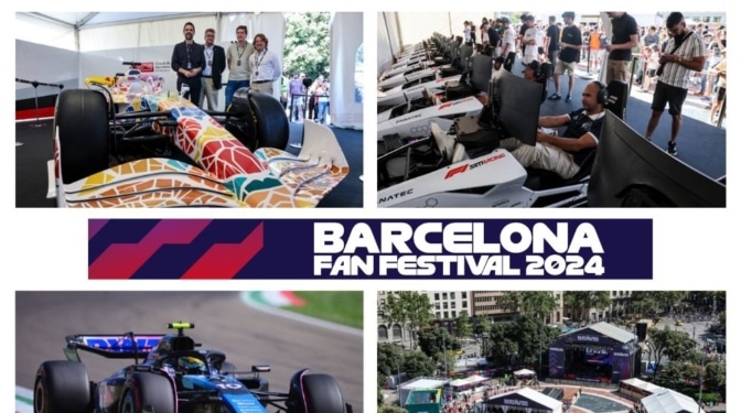 Expectación entre los aficionados del motor por la exhibición de coches de F1 en el centro de Barcelona