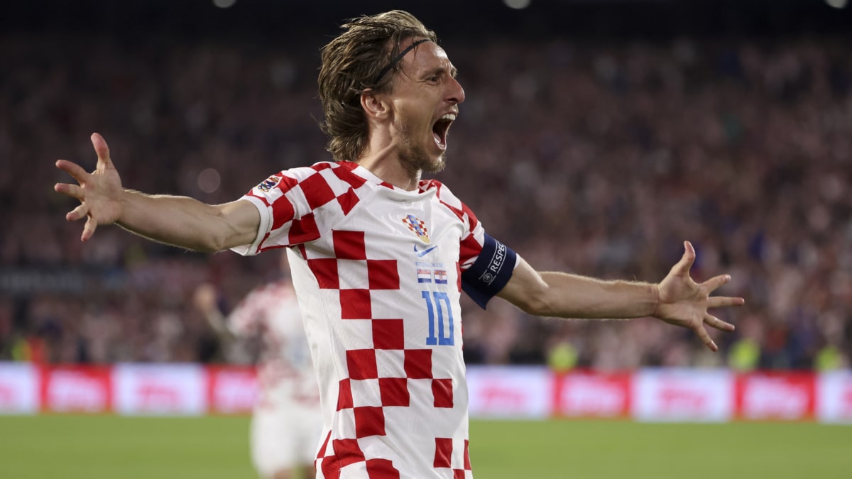 Luka Modric celebra un gol con Croacia
