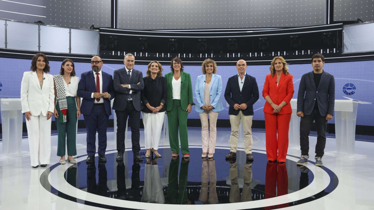 Foto de los principales candidatos a las elecciones europeas en el debate de RTVE, este jueves