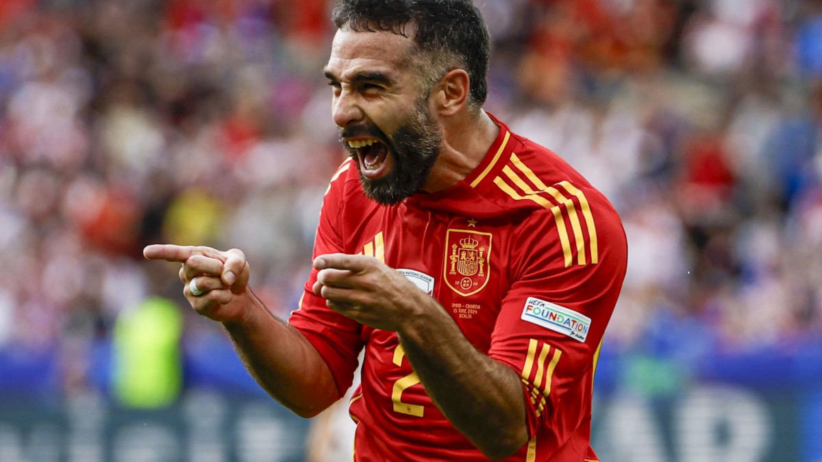 Dani Carvajal, tras anotar el tercer gol a Croacia en Berlín.