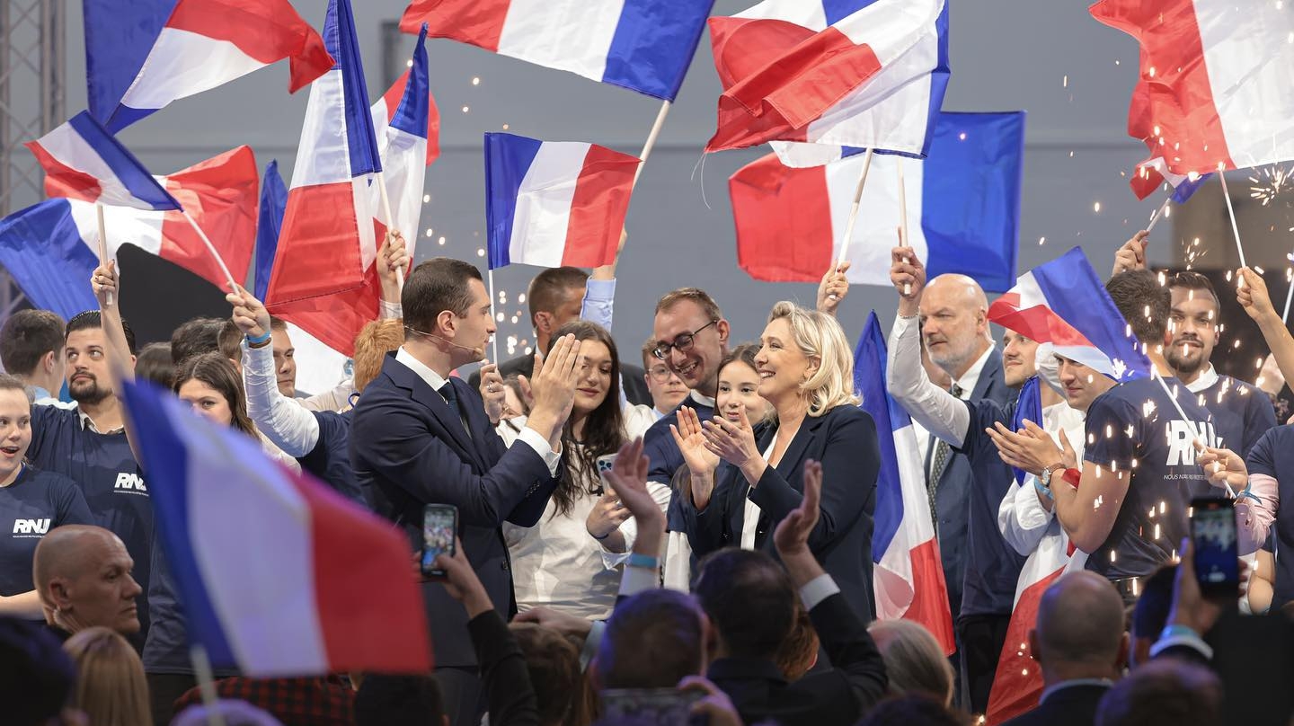 Marine Le Pen y Jordan Bardella en un mitin de RN en El Havre en mayo de este año.