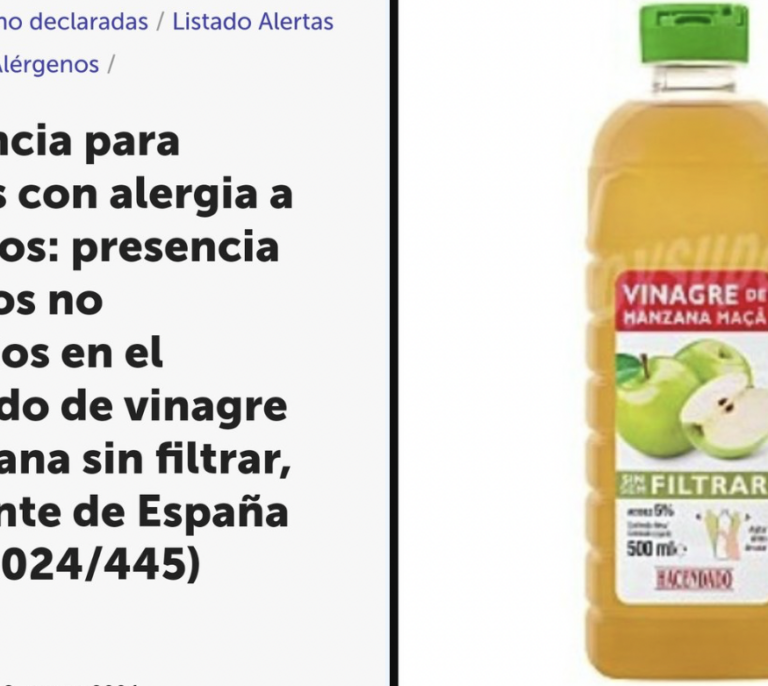 Aesan alerta de alérgenos no etiquetados en el vinagre de manzana sin filtrar de Hacendado