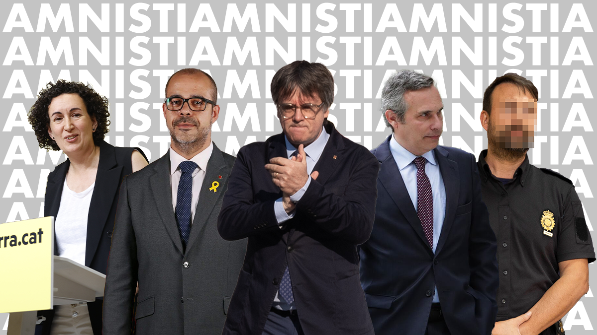 Marta Rovira, Miquel Buch, Carles Puigdemont, Josep Lluís Alay y un Policía Nacional