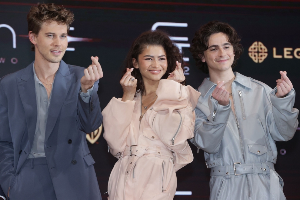 Austin Butler, Zendaya y Timothée Chalamet en la premiere de 'Dune Parte 2' en Corea del Sur