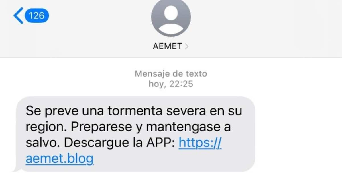 SMS de la estafa que se hace pasar por la AEMET.