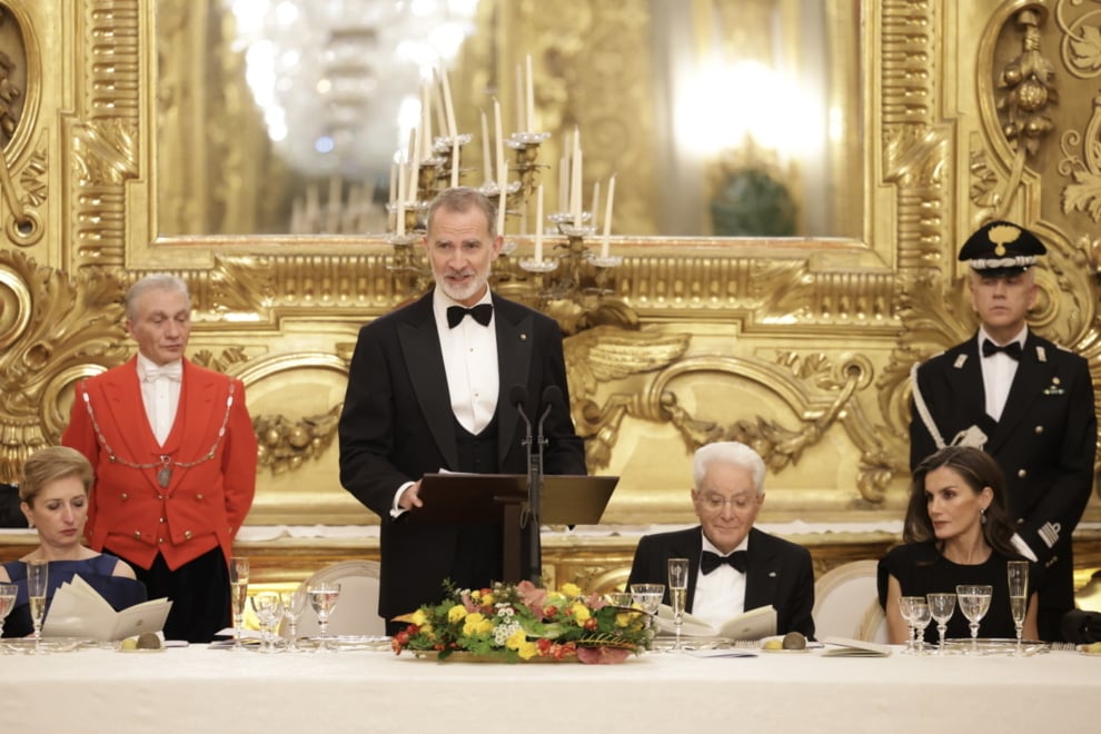 El rey Felipe VI durante su intervención en la cena de gala ofrecida por el Presidente de la República Italiana. 