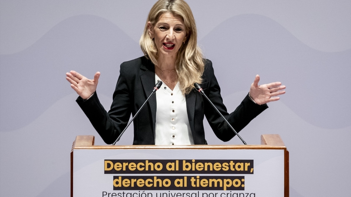 La vicepresidenta segunda y ministra de Trabajo y Economía Social, Yolanda Díaz, este miércoles en un acto en Madrid.