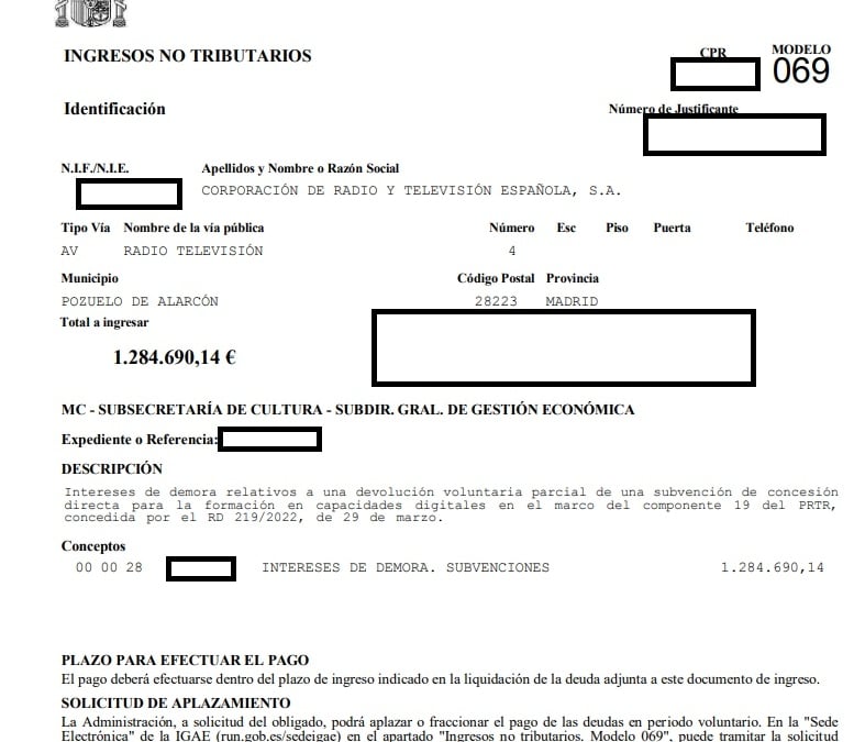 Documento oficial de RTVE