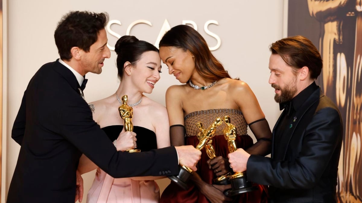Adrien Brody, Mikey Madison, Zoe Saldaña y Kieran Culkin son los cuatro intérpretes ganadores de los premios Oscar 2025