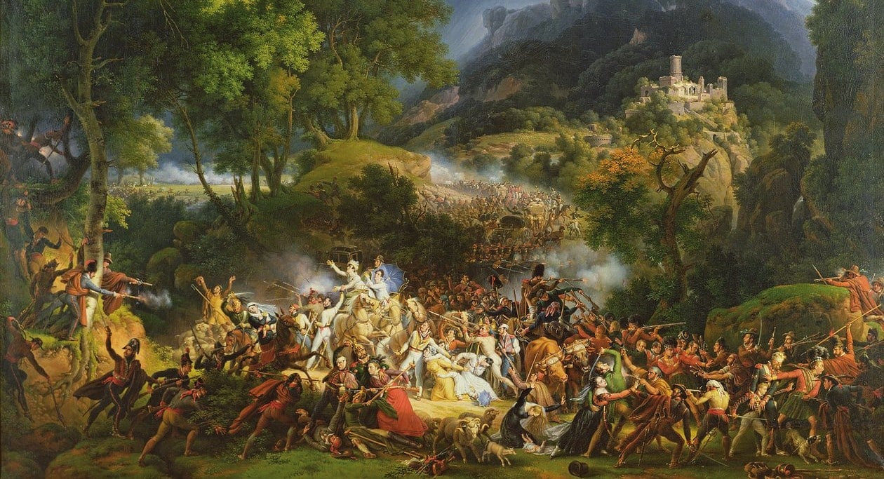 Óleo de Luis-François Lejeune sobre el ataque a un gran convoy francés en Salinas, Vizcaya, 25 de mayo de 1812.