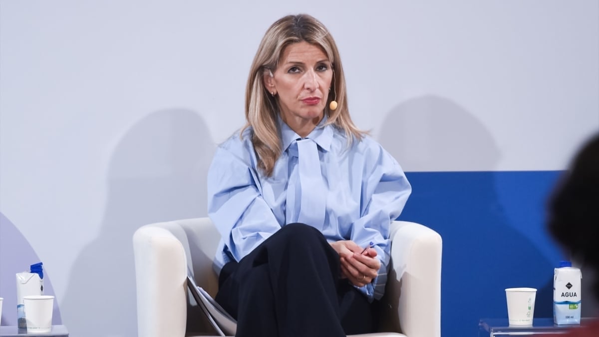 La vicepresidenta segunda y ministra de Economía, Yolanda Díaz, este martes en un acto de la RSE, en Madrid