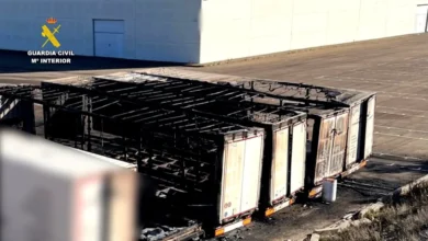 Detenido en Pradejón un hombre por el incendio de nueve remolques pesados en una empresa de Zaragoza