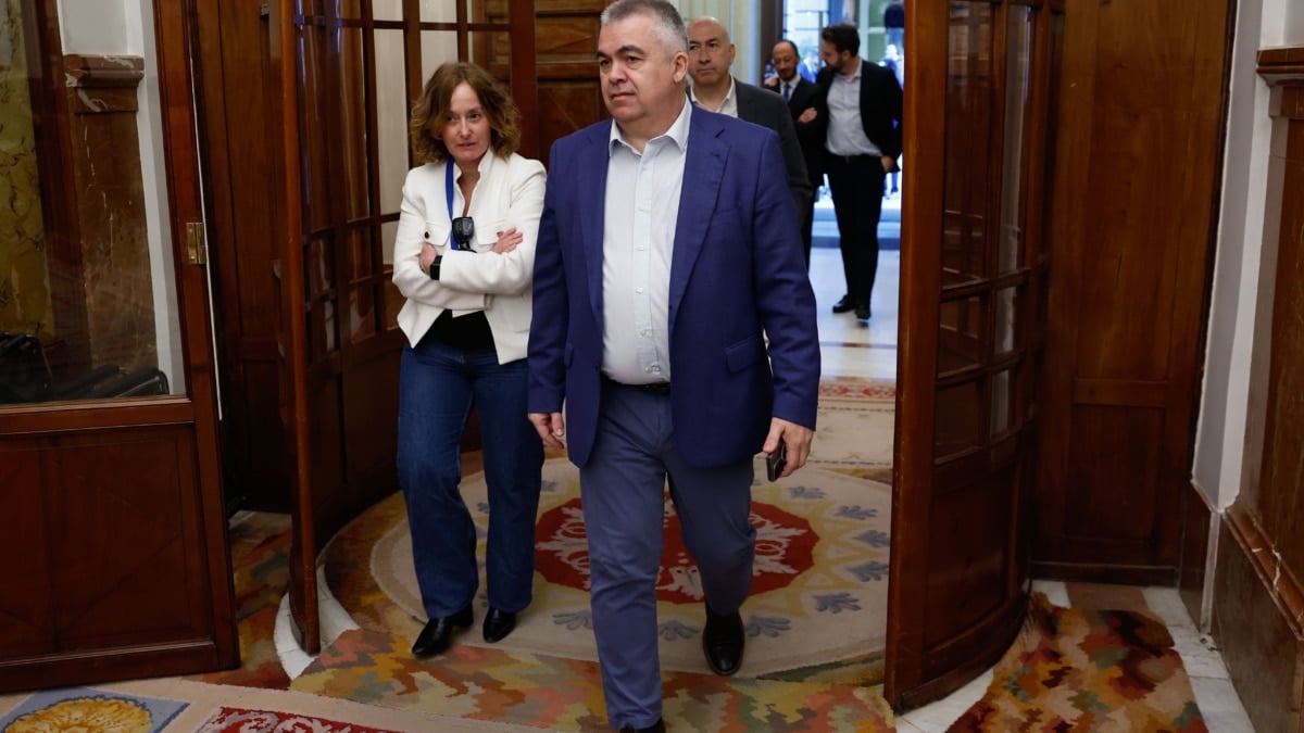 MADRID, 13/05/2025.- El diputado del PSOE Santos Cerdán a su salida del pleno del Congreso, este martes en Madrid. EFE/ Chema Moya