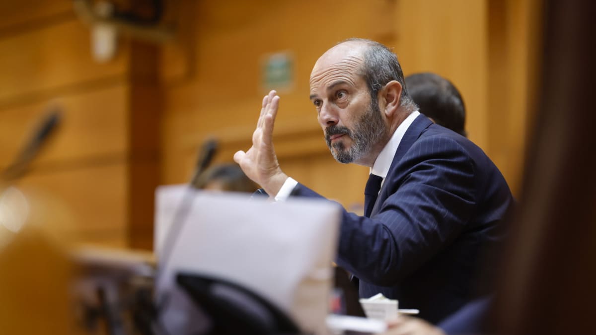 MADRID, 21/05/2025.- El presidente del Senado, Pedro Rollán, durante el pleno en la Cámara Alta, este miércoles. EFE/ Juan Carlos Hidalgo