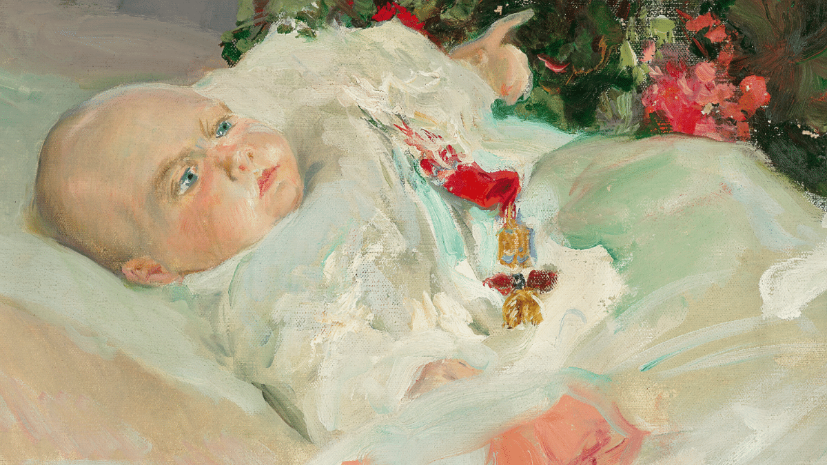 Detalle del retrato del príncipe Alfonso recién nacido obra de Sorolla que sale a subasta en Christie's de Nueva York.