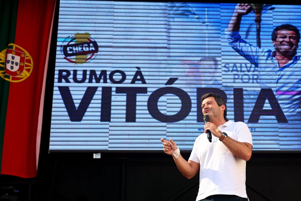 El líder del partido de extrema derecha portugués Chega, Andre Ventura, durante un acto de campaña en Lisboa